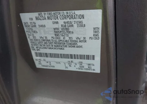 2006 Mazda Tribute S from USA, damaged, VIN 4F2CZ96196KM31683